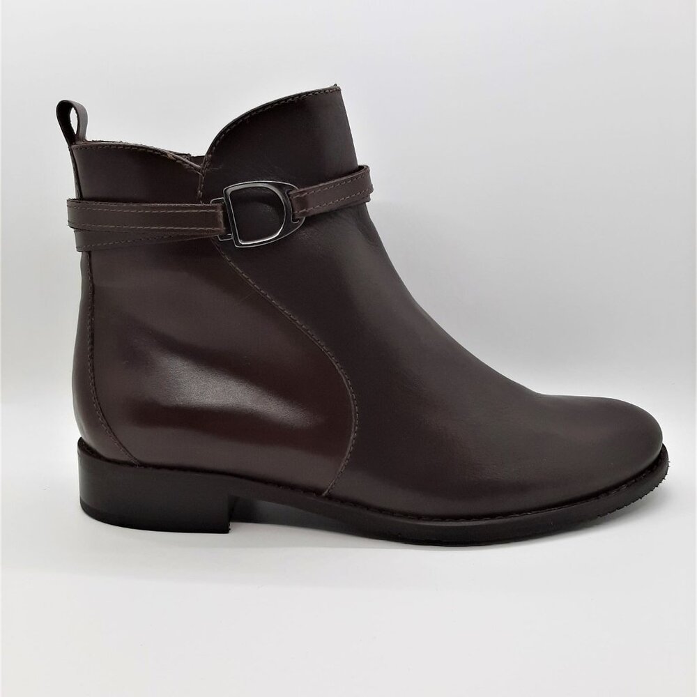 Brown Leather Buckle Ankle Boots